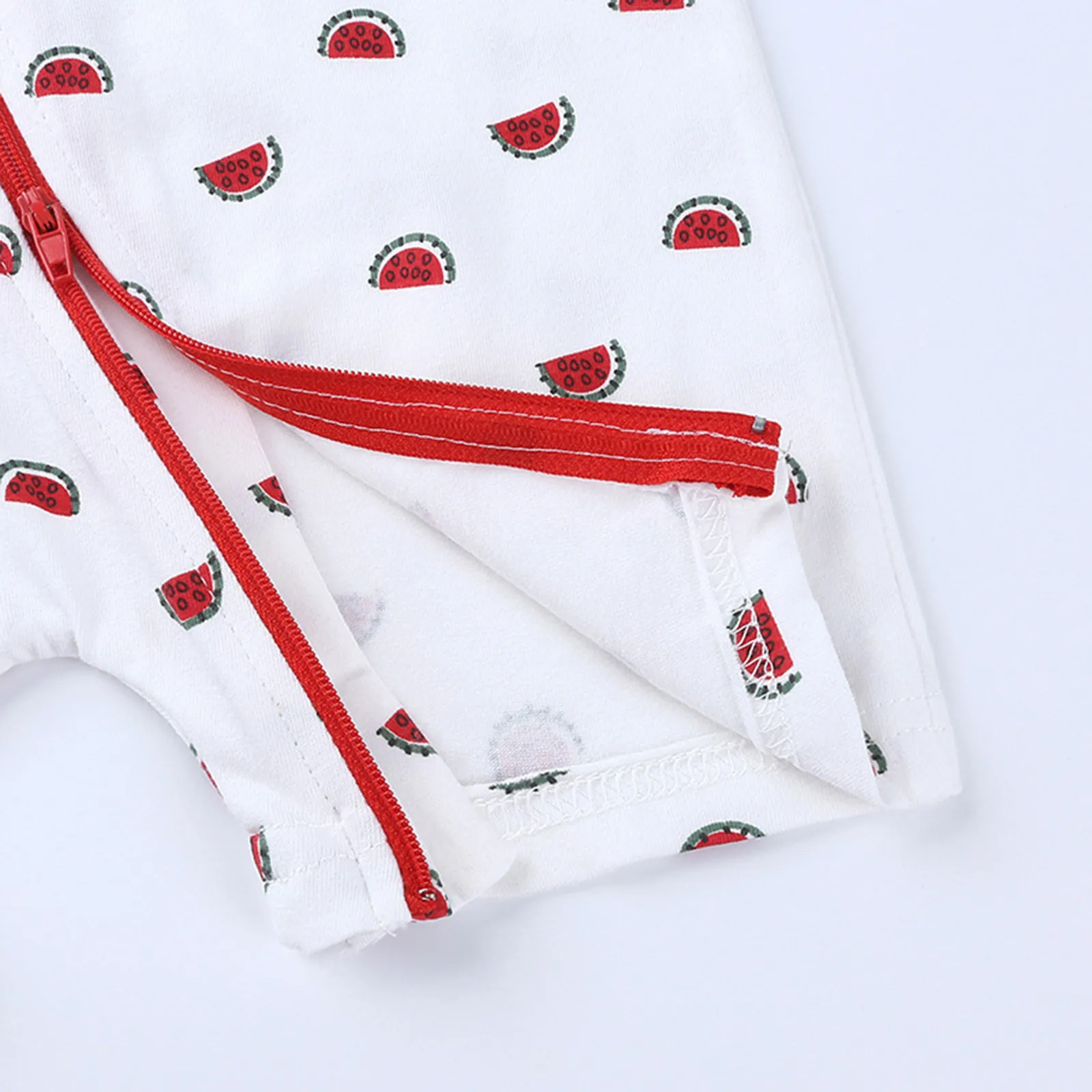 

Infant Children Boys And Girls Short-sleeved Round Neck Zipper Summer Watermelon Print Romper Romper Jumpsuit