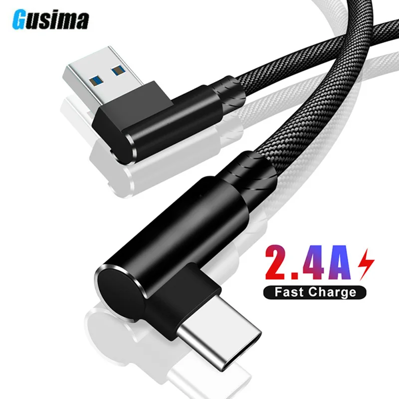 1/2/3 метра USB Type C кабель 90 градусов правый угол мобильного телефона зарядки Кабели