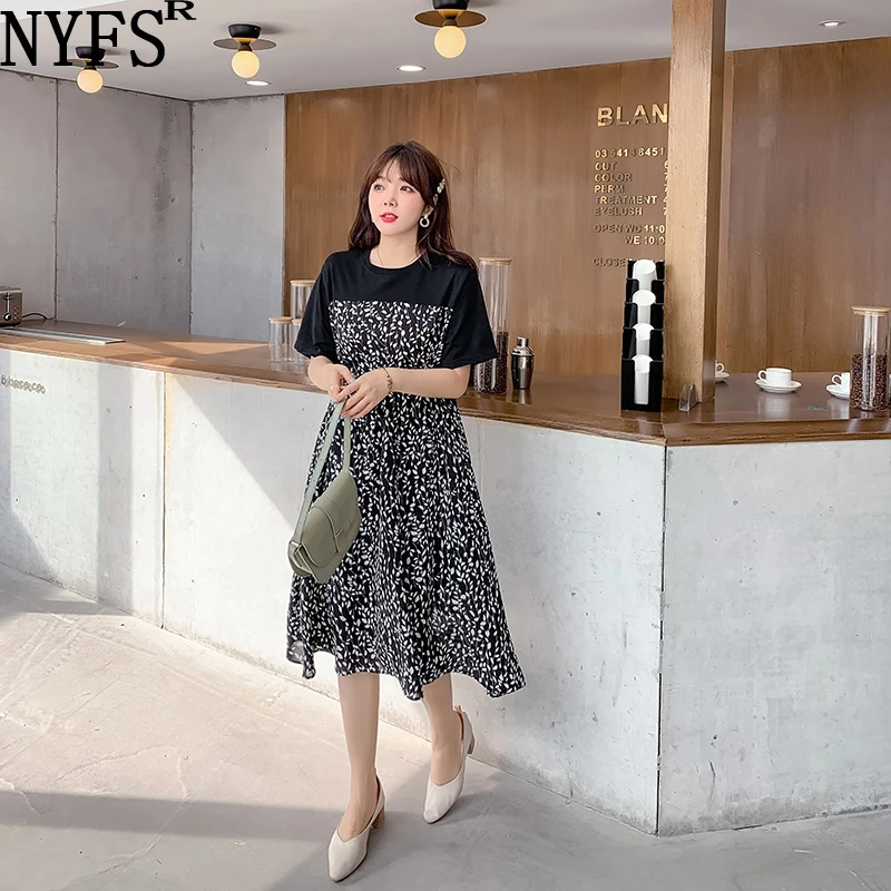 

NYFS Summer Dress 2021 Korean New Floral Woman Dress Vestidos Robe Elbise Fashion Fake two Dress