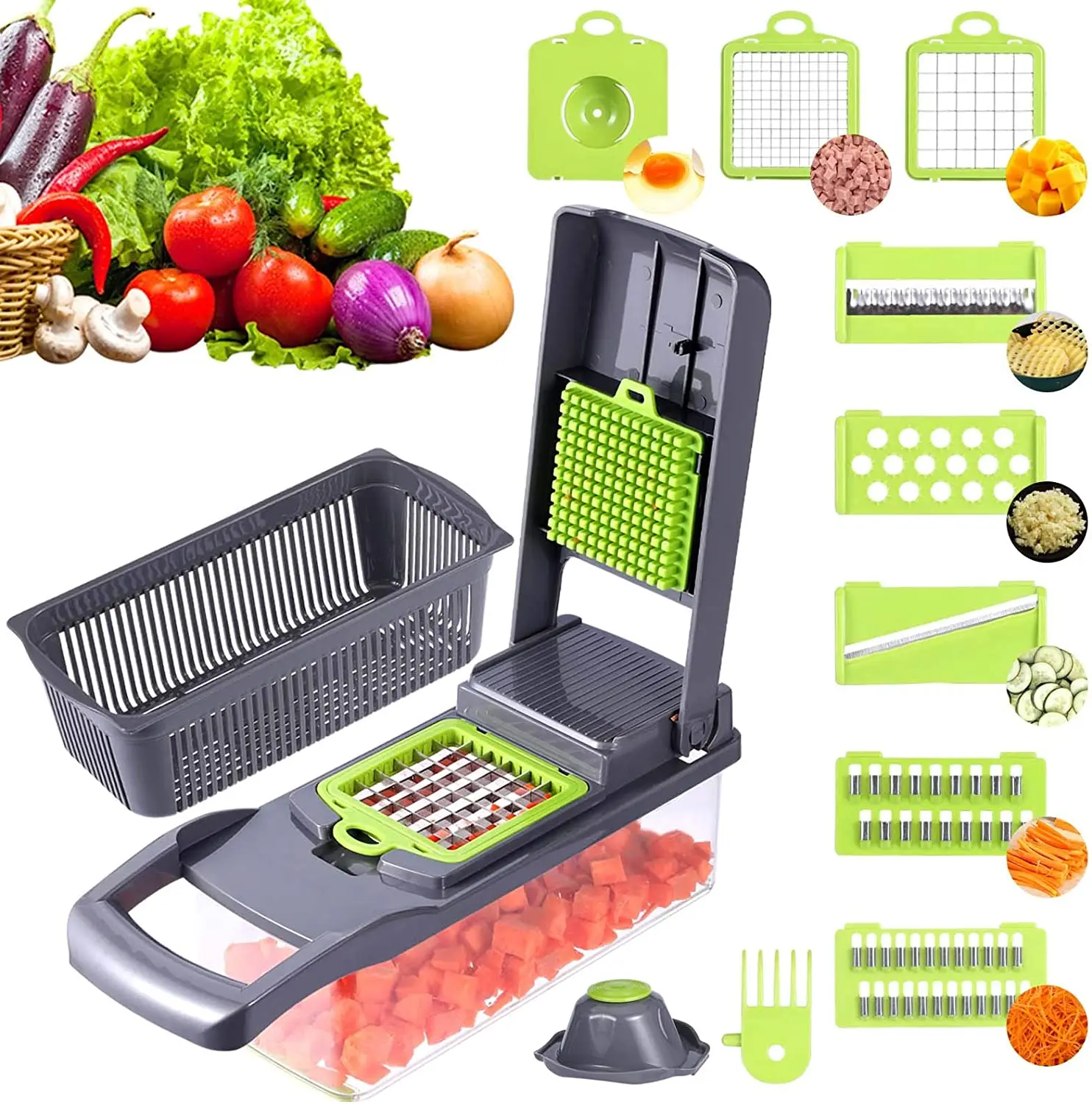 

13 In 1 Vegetable Cutter Multifunctional Slicer Fruit Potato Peeler Carrot Grater Kitchen Accessories Basket Vegetable Slicer