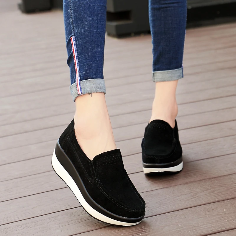 

Spring Autumn Women Flats Platform Loafers Ladies Work Genuine Leather Comfort Soft Moccasins Nursing Slip On Casual Shoes