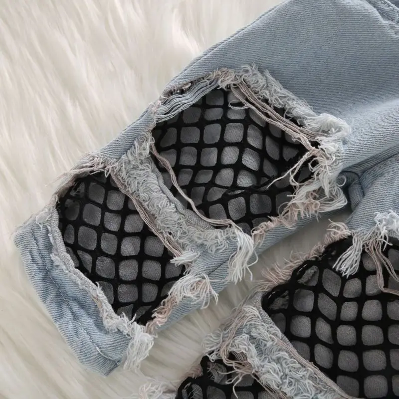 

2PCS Fashion Baby Girls Clothing SetBaby Girls Letter T-shirt Tops Mesh Hole Denim Pants Jeans Toddler Girls Clothes