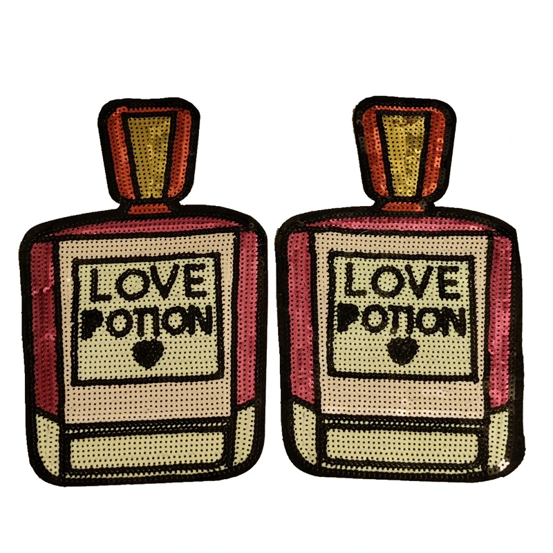 

Sewing on Iron PINK LOVE Pink POTION Perfume Bottle Patch Iron on Sticker Applique DIY Accessory Front of T-shirt Patches