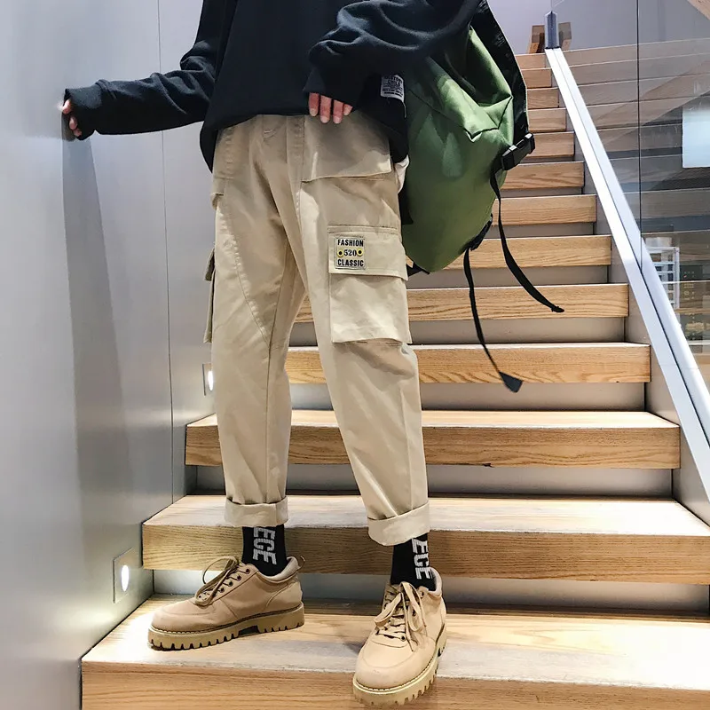 

man's Vintage Cargo Pants man's Hip hop Khaki Pockets Joggers Pants Male Korean Fashion Sweatpants Winter Overalls Streeawear