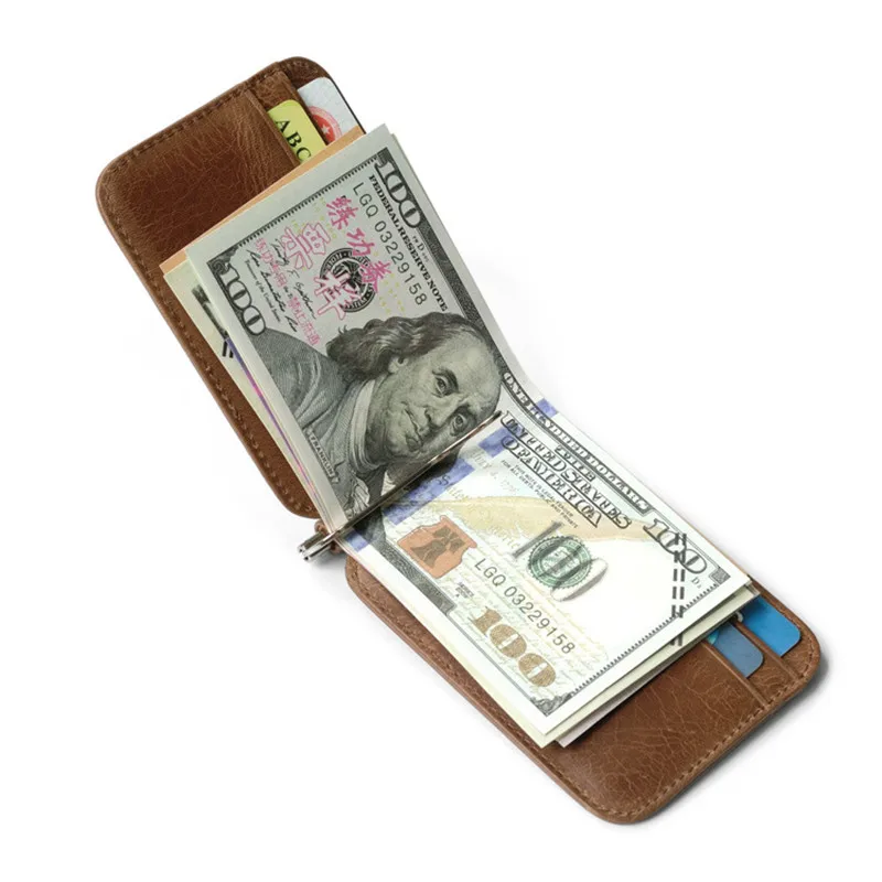 Мужской тонкий кошелек из натуральной кожи складной зажим для денег и кредитных