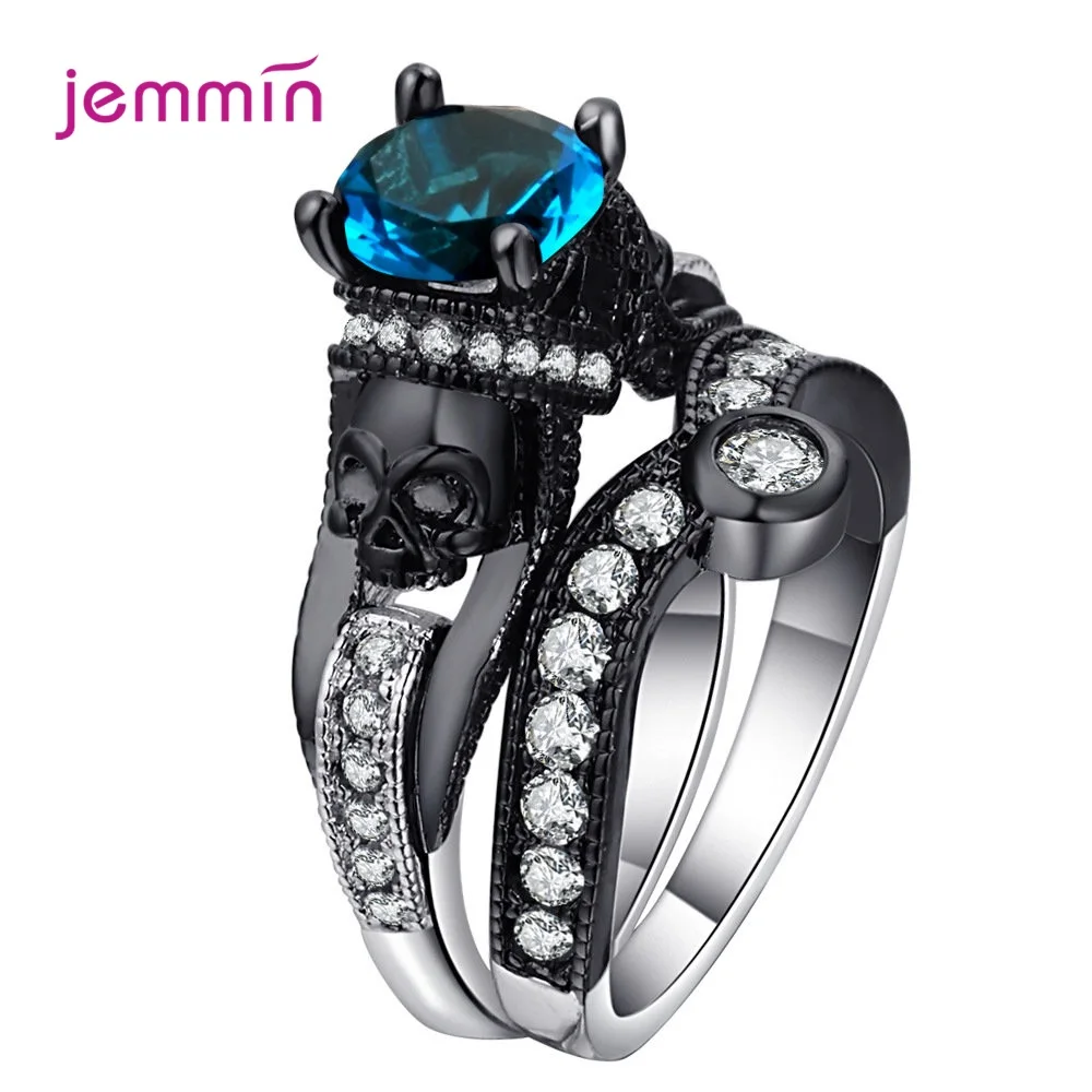 Новое поступление креативный роскошный черный череп 925 Серебряные кольца для