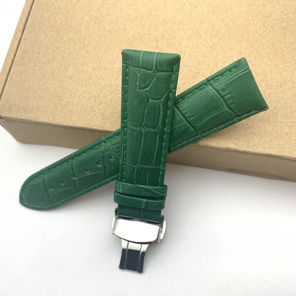 

Genuine Cowhide Strap Double-fold Folding Butterfly Buckle Slub Cowhide Green