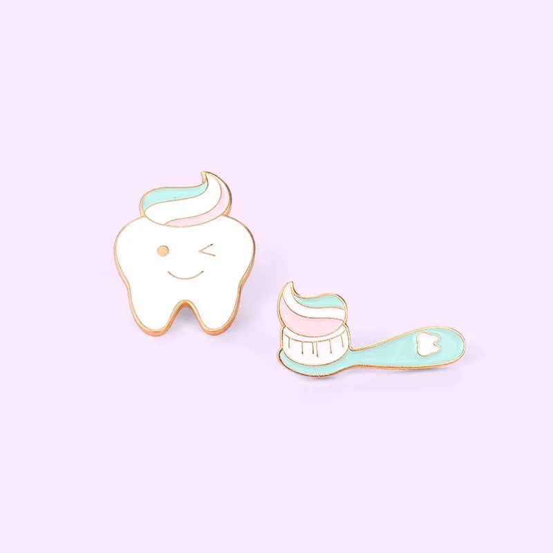 

Toothpaste Toothbrush Tooth Enamel Pins Couples Daily Necessities Bag Brooch Lapel Badge Cartoon Jewelry Gift for Kids Friends