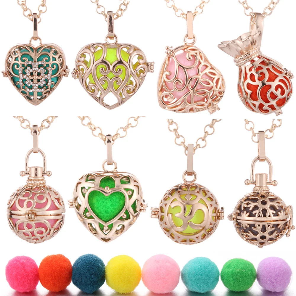 

Pregnant Women Gold Aromatherapy jewelry lockets Perfume Diffuser Open Locket Cage Essential Oil Diffuser Cage Pendant Necklace
