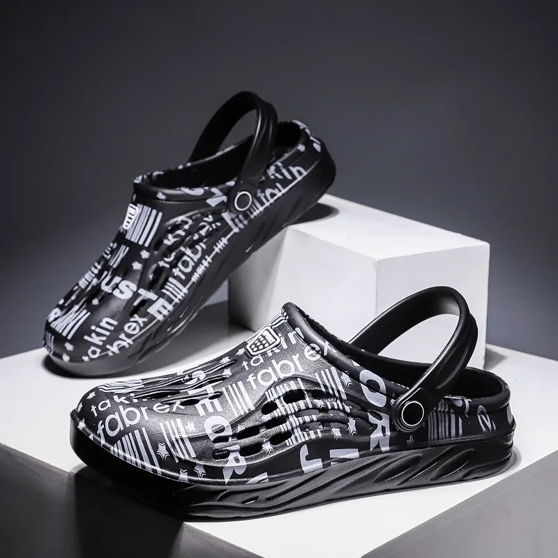 

Breathable Non-Slip Men Clogs Black Golden Fashion Hollow Comfort Light Sandals Affordable Luxury Casual Sandals Fast Shipping