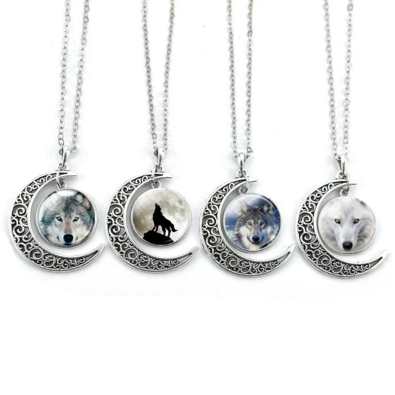 Воющий волк полумесяц ожерелье голова волка ювелирные изделия полная луна