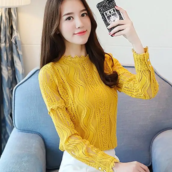 2018 Новое поступление Женские топы Формальные зеленые кружевные блузки осенние