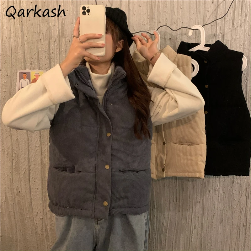 

Vest Women Outwear Solid Simple Warm Stylish Cozy Ulzzang Tender Basic Newest Zipper Pockets Students Harajuku Prevalent Trendy