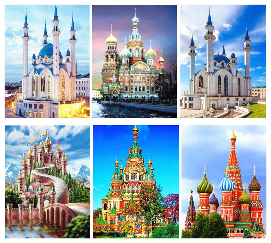 Diy 5d алмазная живопись здание вышивка алмазный замок крестиком картинки круглая