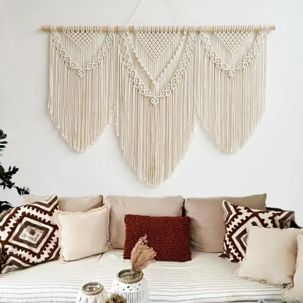 Large Wall Hanging Macrame Tapestry Home Decorative Curtain Hand Woven Bohemian Cotton Tapestry Wedding Background