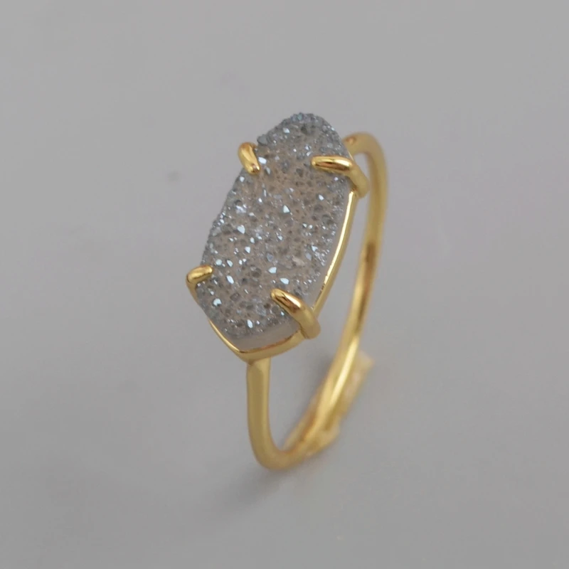 Натуральные Агаты Druzy женские кольца цвета Drusy Fasion кольцо Kendra Кольца Драгоценные камни камень черный белый серебряный девушки кольцо дропшиппинг