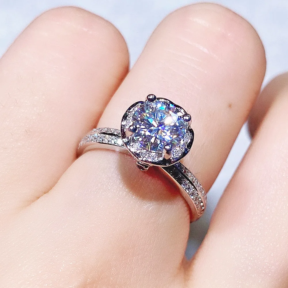 

High Blossom Design Real Moissanite Rings 1ct For Women Girlfriend Courtship Gift 925 Silver Luxury Gemstones Diamond Ring