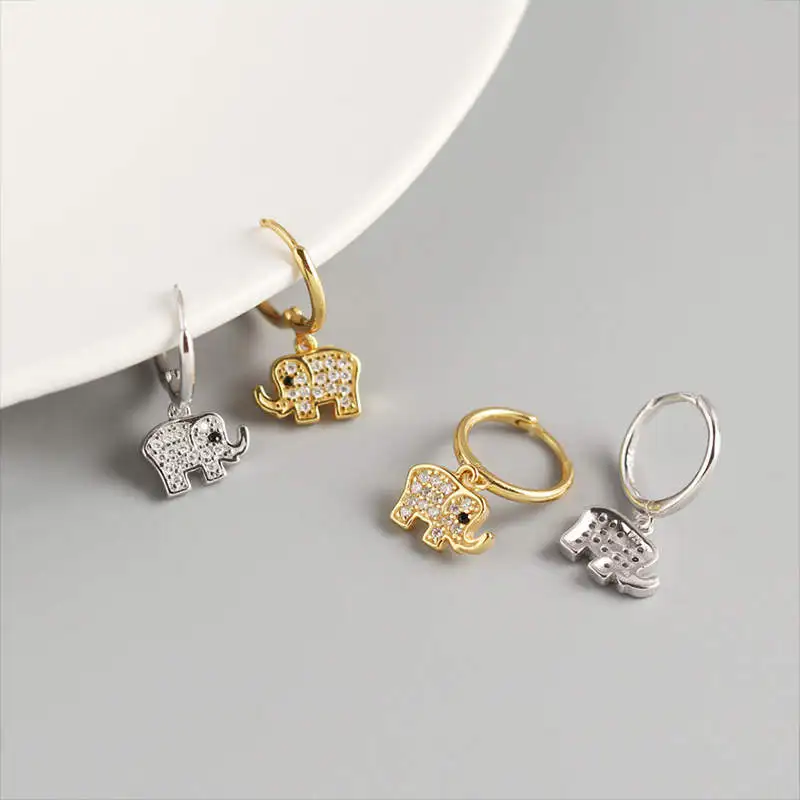 

PONYKISS Real S925 Sterling Silver Elephant animal Zircon Hoop Earrings Women Party Fine Jewelry Accessories Romantic Gift