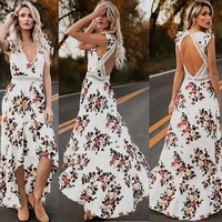 women backless irregular boho dress 2021 floral printed long lace maxi dresses summer deep v trim open back party vestidos