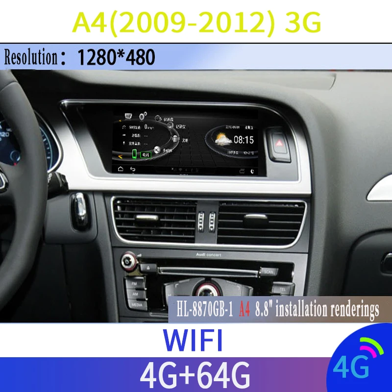 

Автомобильный мультимедийный блок, 8,8 дюйма, Android 9, для AUDI A4 (2009-2012), 3G, Gps-навигация