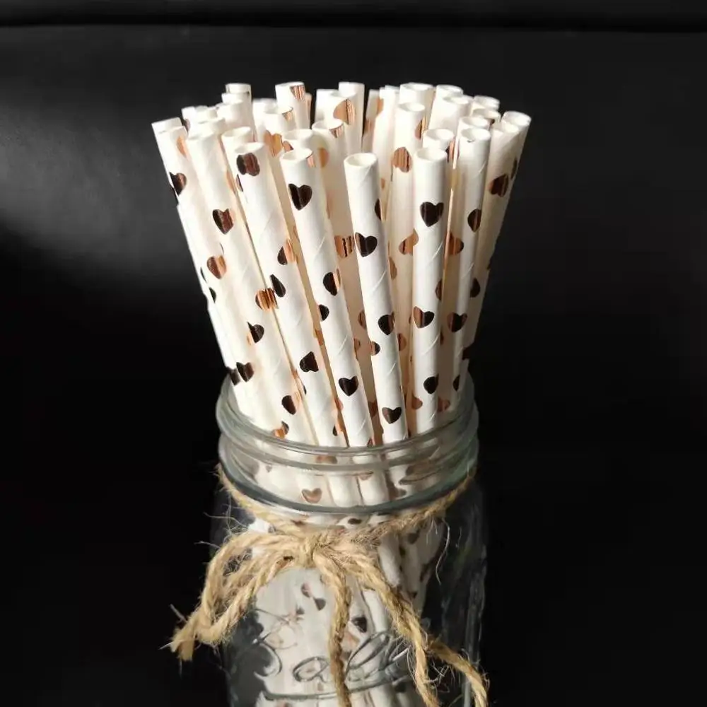 2. Paper Straw 25Pcs 10 шт золотые, серебряные, в горошек, со звездами, для дня рождения, свадьбы, вечеринки, принадлежности для украшения, одноразовые бумажные тарелки и стаканы, бумажные соломинки, для детского душа - Цвет: 2. Paper Straw 25Pcs