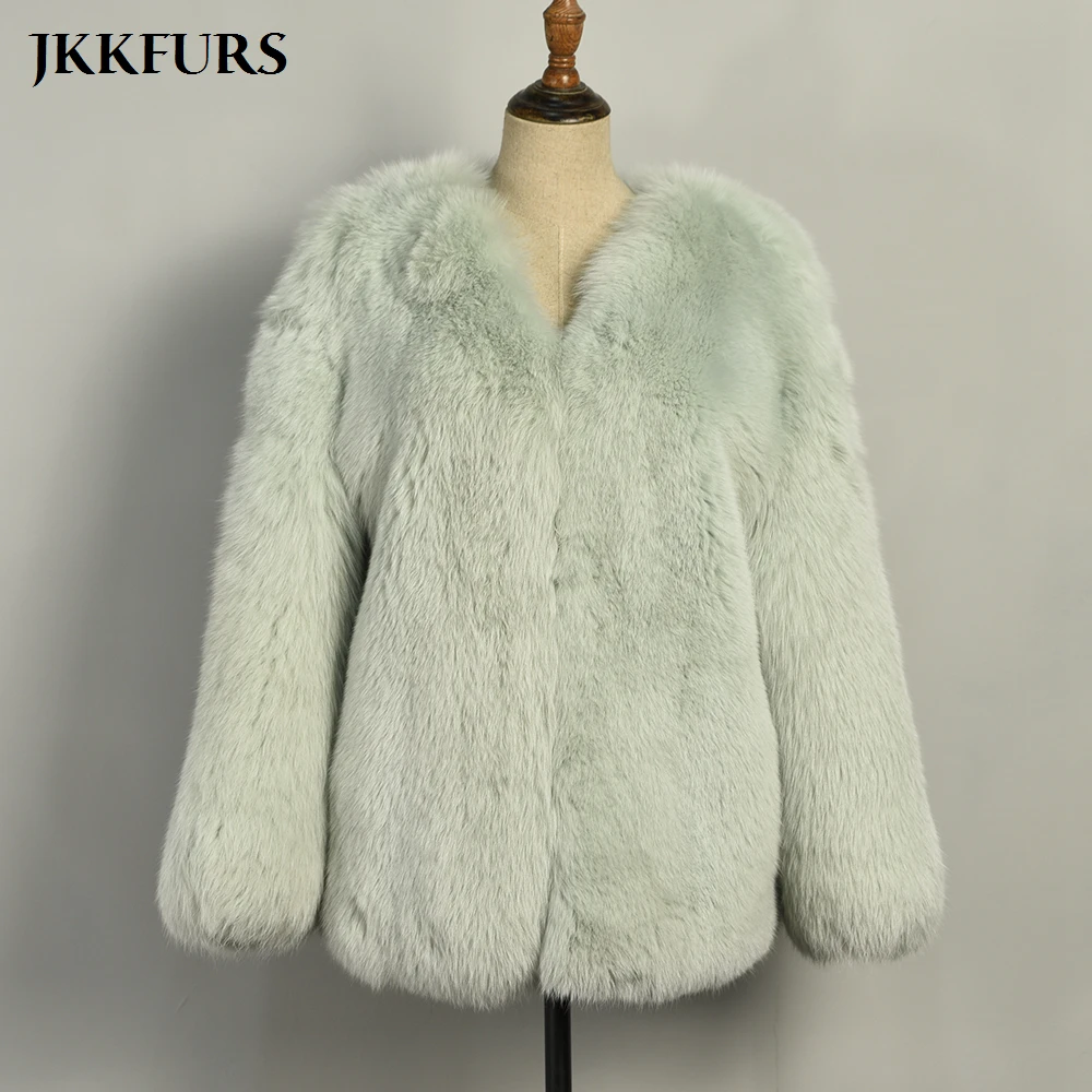 Роскошное Женское пальто из натурального меха куртка цельного Лисьего модная