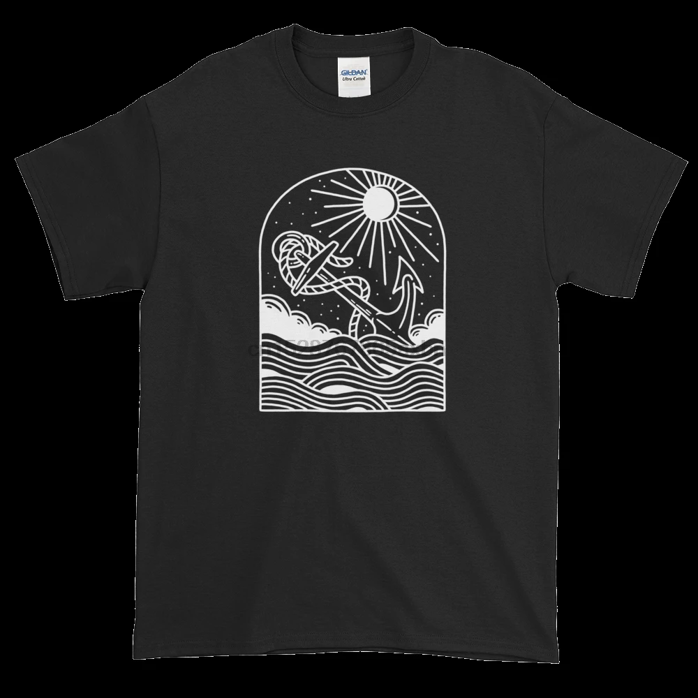 Футболка унисекс с морским парусом якорем татуировкой линограф 006 мультяшный