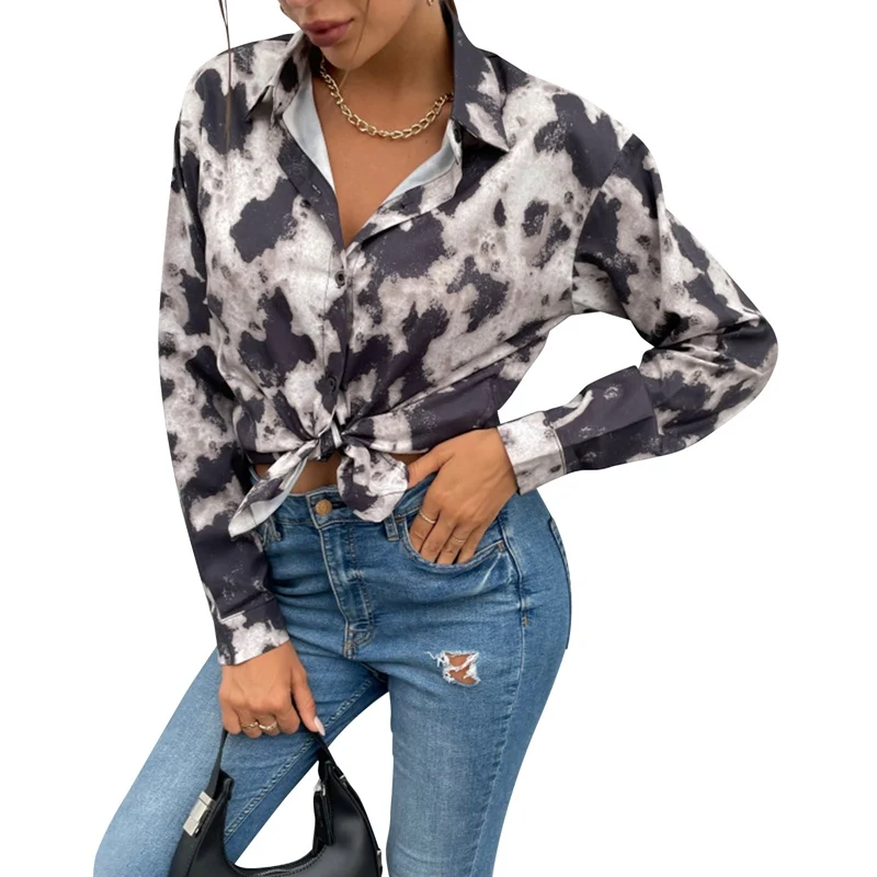

Women's Leopard Printed Long sleeve Button Blouse 2021 Autumn Tied Waist Elegant Blouse Shirt Ladies Loose Top blusas y camisas