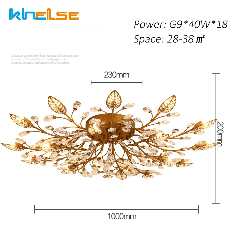 18 Light Gold Khelse Хрустальный потолочный светильник романтическая лампа для спальни освещение комнаты DIY современный золотой черный светодиодный K9 спальня Хрустальное освещение - Цвет корпуса: 18 Light Gold