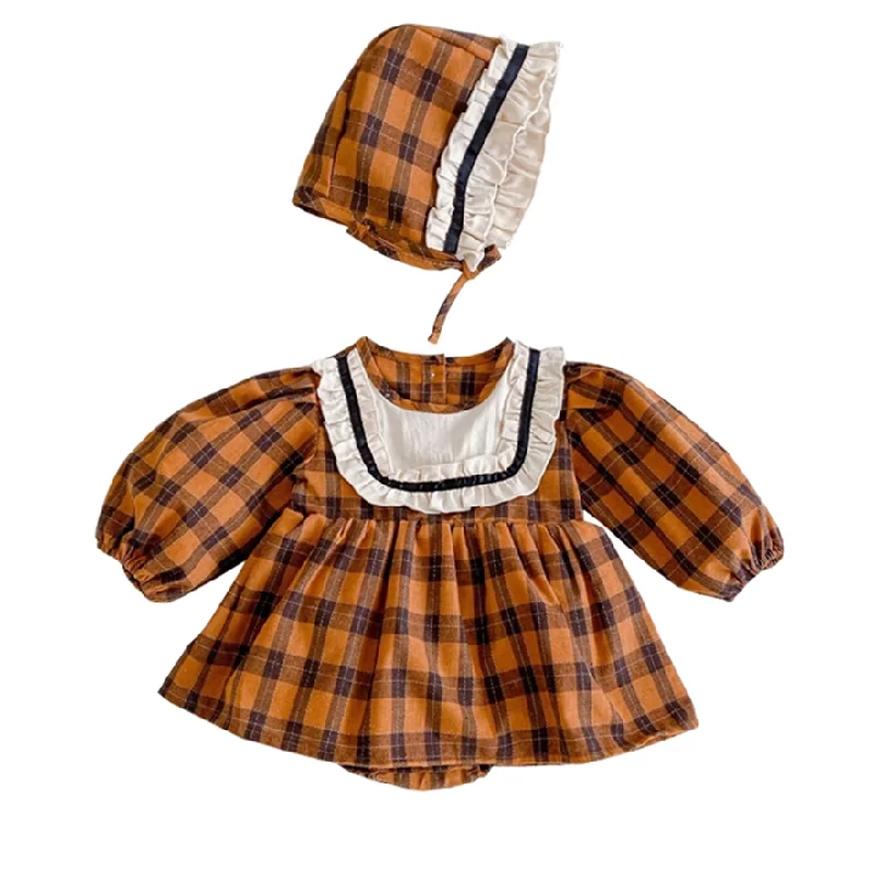 

0-2Y Newborn Baby Girl Clothes 2021 Autumn New Plaid Long Sleeve Romper Cotton Baby Bodysuits for Infants