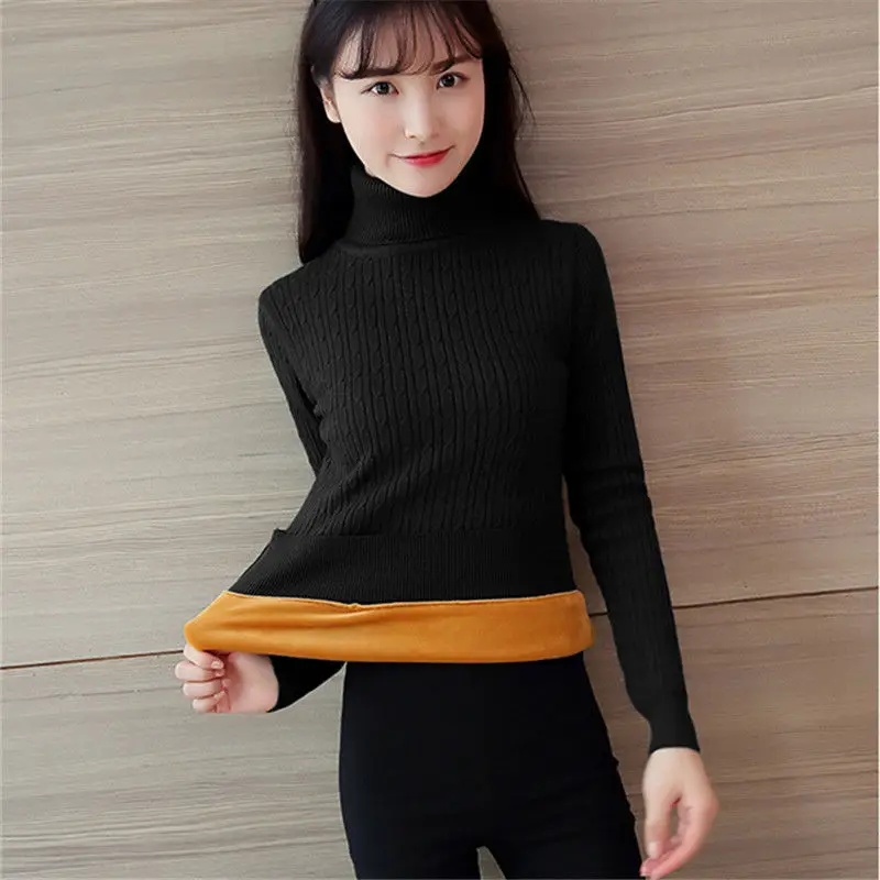 0.65 High Grade Velvet Plus New Arrival Thick Winter Knitted Women Sweater Turtleneck Pullovers Size MAX Weight 85kg | Женская одежда
