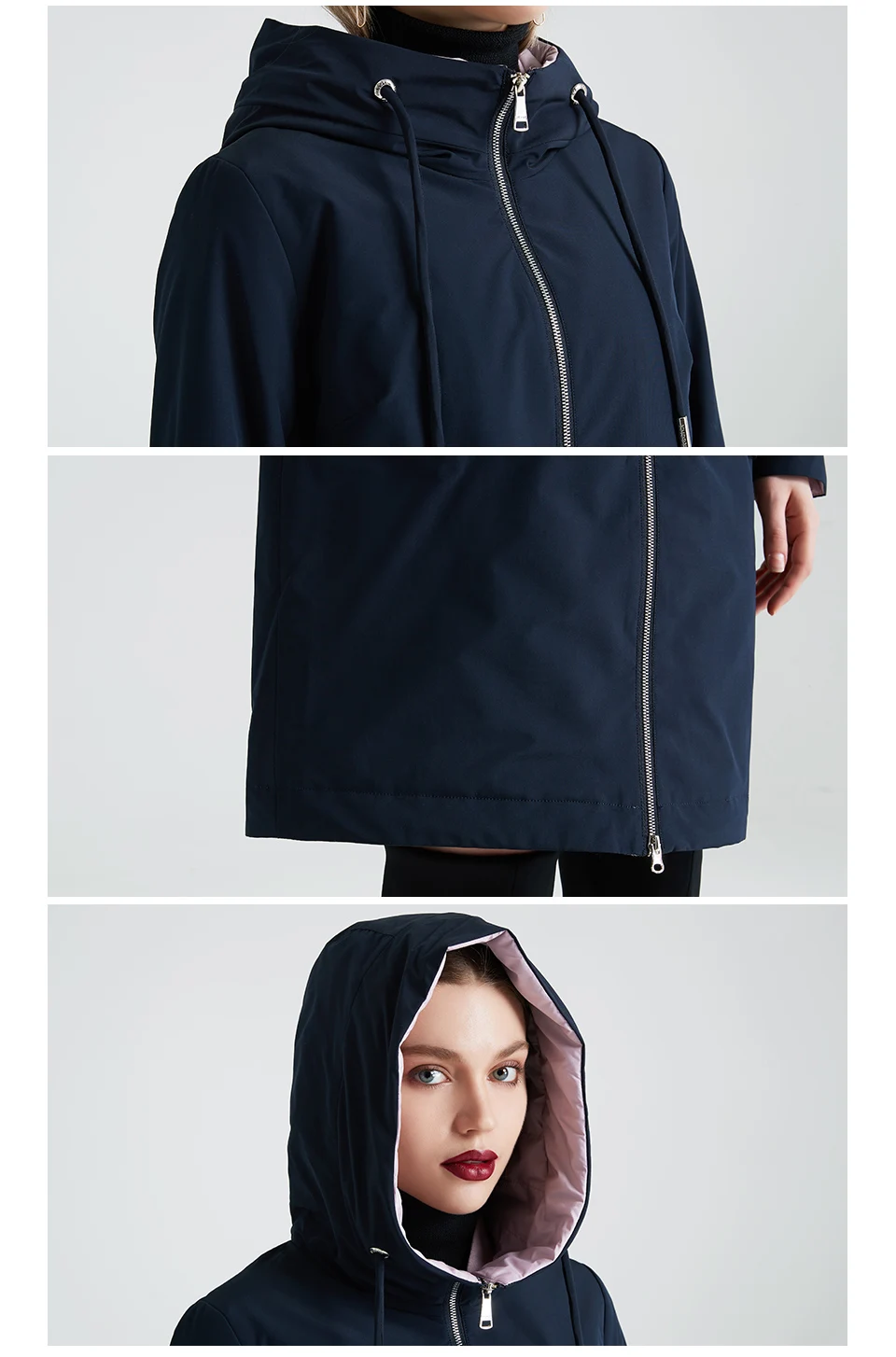 MIEOGOFCE Spring and Autumn Long Women's Windbreaker Warm Women's Cotton Jacket With Stand Collar New Design
