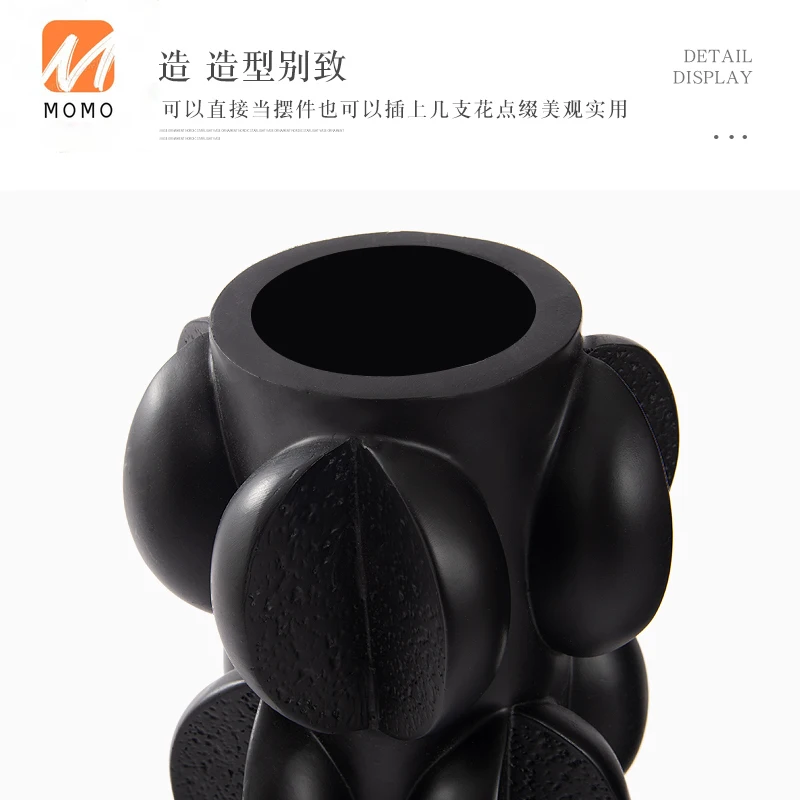

Rzone Black Special-Shaped Ceramics Vase Three-Piece Set Modern Minimalist Furnishings Soft Decoration Model Room Decoration TZ