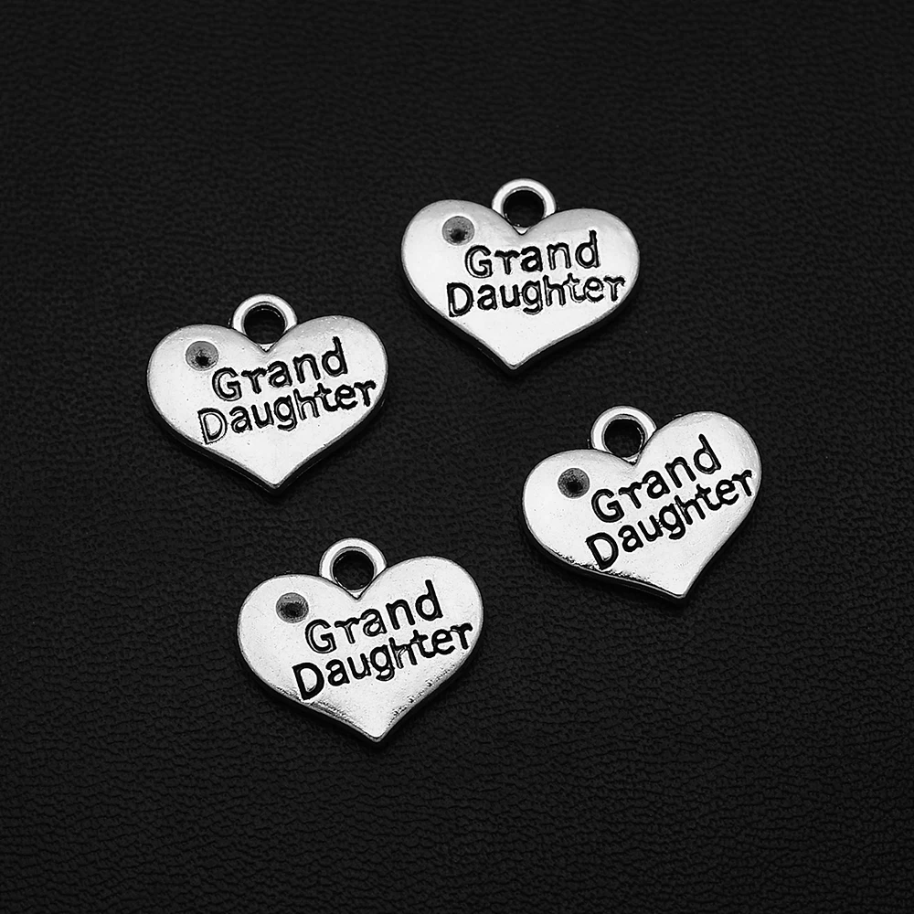 

10pcs/Lots 15x17mm Antique Silver Plated Heart Family Charms Granddaughter Pendants For Diy Jewelry Making Findings Materials