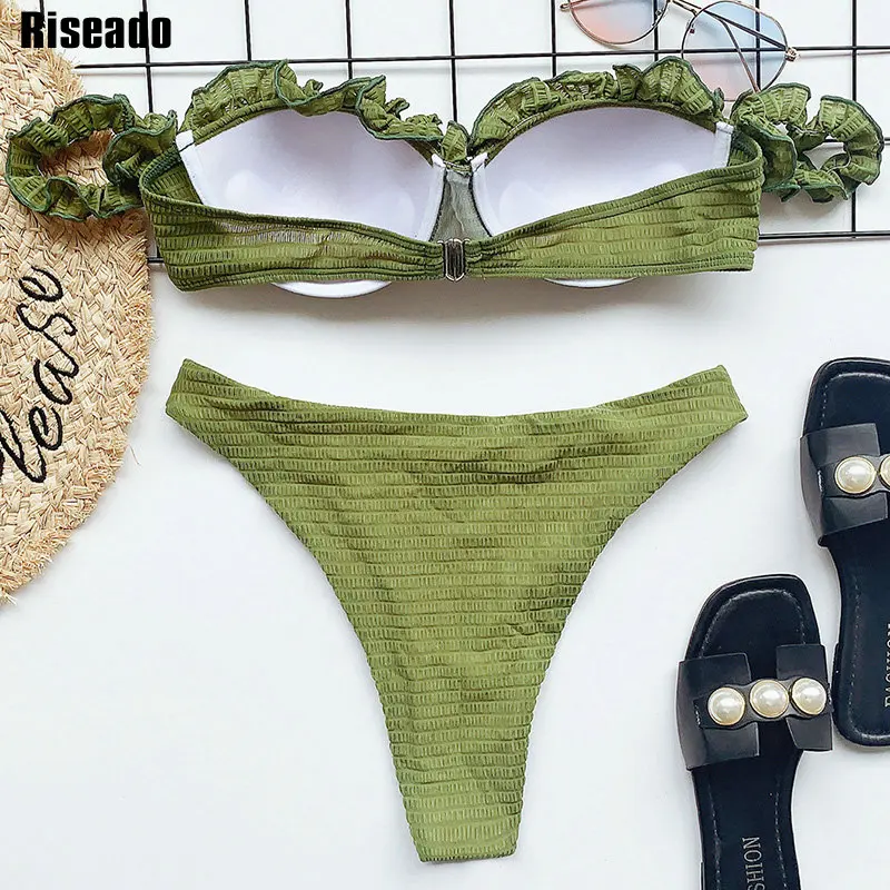 

Riseado Sexy Push Up Bikini Off Shoulder Swimsuit Ruffle Swimwear Women Ruched Bathing Suit High Cut Beachwear 2021 Summer