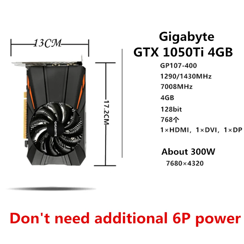 GIGABYTE GTX 1050Ti 4 Гб GPU видеокарта 128 бит для nVIDIA видеокарты Geforce GTX 1050 Ti Hdmi VGA видеокарты карта GDDR5 б/у