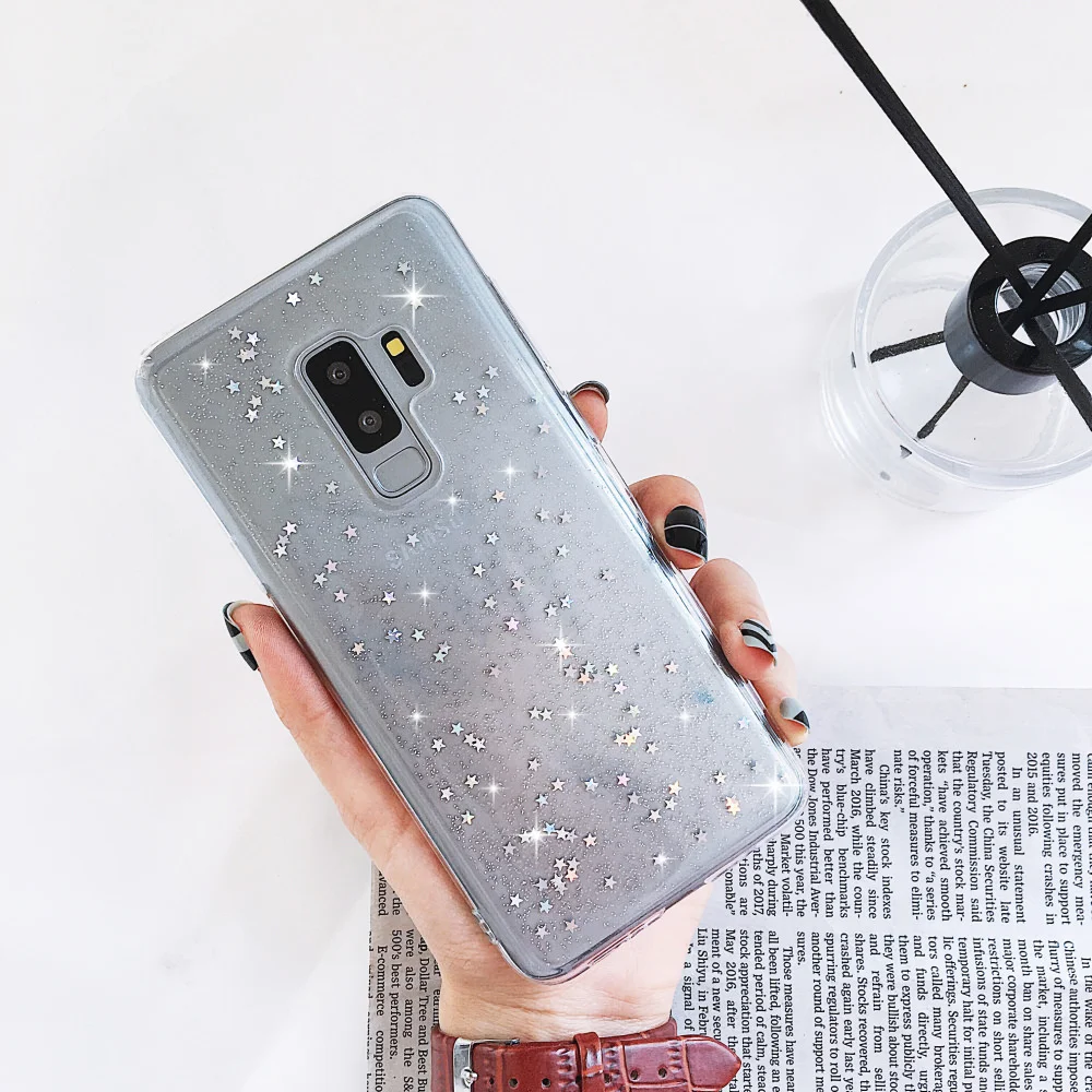 Милый Прозрачный блестящий чехол для телефона Samsung Galaxy J3 J5 2017 EU A6 A7 A8 J6 J4 Plus 2018