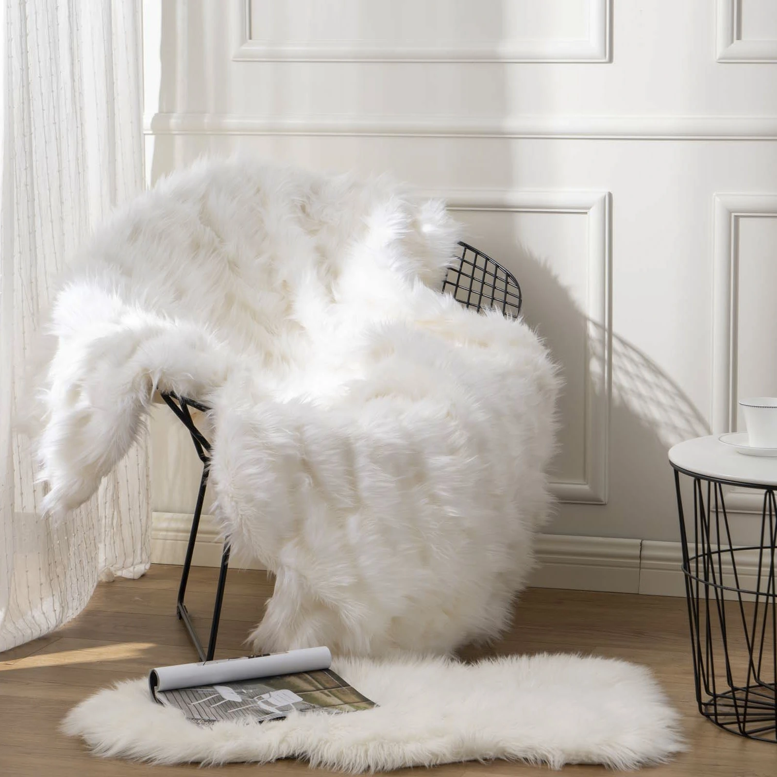 

Modern style big size ivory color feather artificial fur bed blanket, sofa cover, artificial rabbit fur decorative blanket