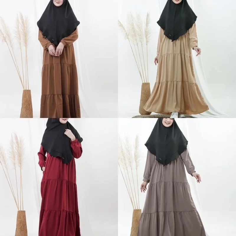 

Lugentolo Long Dress Women Loose Casual Muslim Fashion Abaya Button Round Neck Long Sleeve Solid Spring Dresses