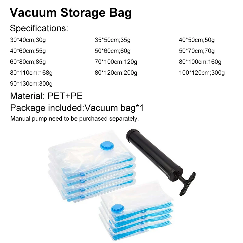 Домашний удобный вакуумный мешок для хранения одежды с клапаном Прозрачный