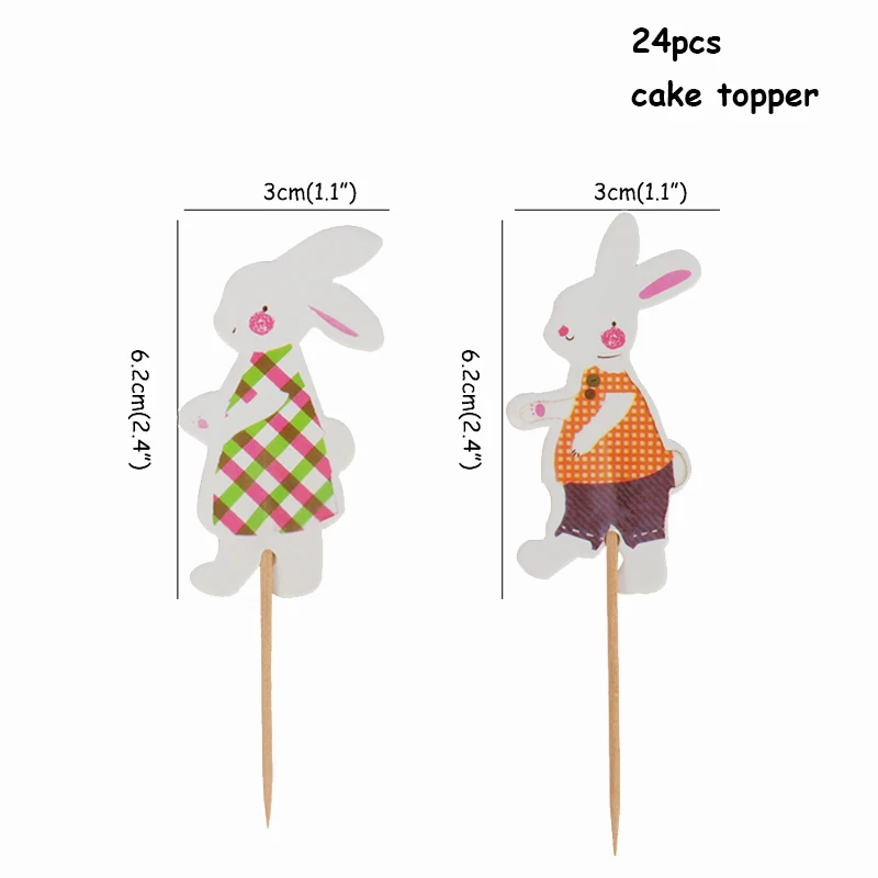 24pcs cake topper Наволочка на подушку с пасхальным Кроликом, яйцами, пасхальными, шоколадными яйцами, курицей, пасхальными украшениями для дома, вечерние украшения, подарок - Цвет: 24pcs cake topper
