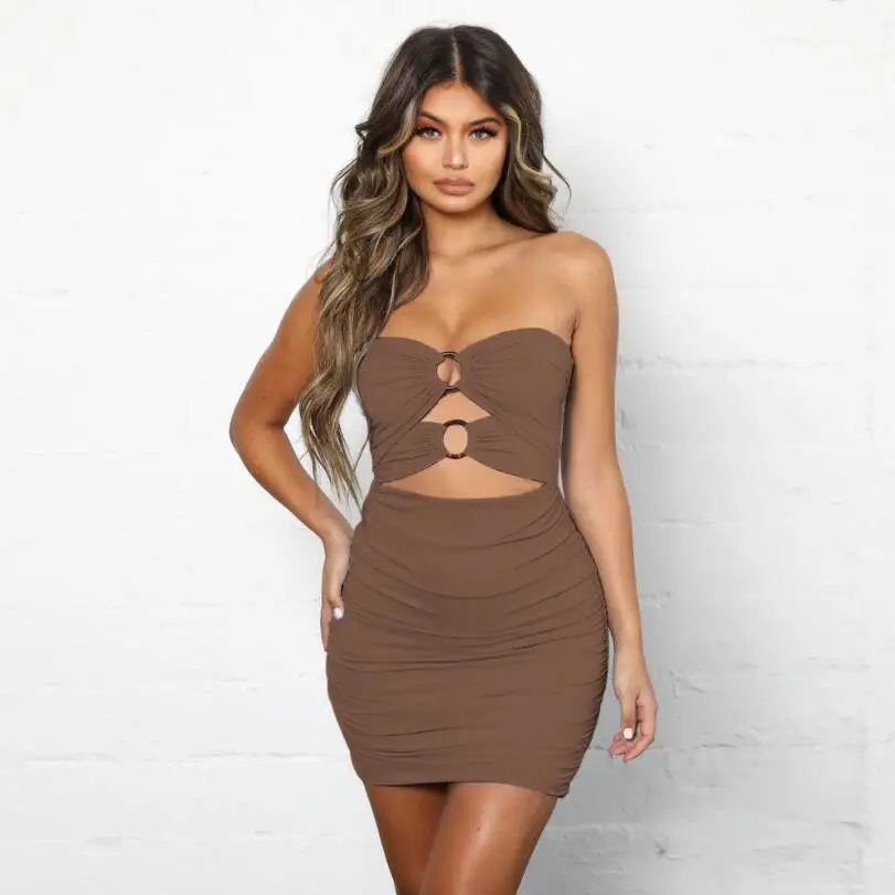 

2020 Spring And Summer Women's Short Skirt Sexy Slim Hollow Sleeveless Pleated Hip Women's Dress ZY9112