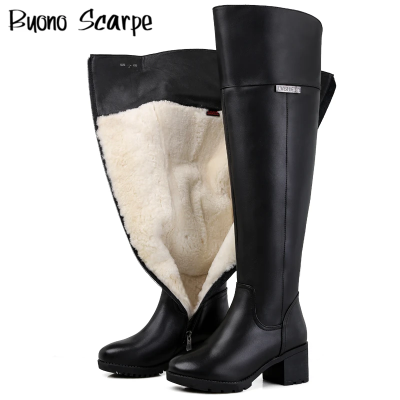 

Теплые зимние сапоги выше колена из натуральной коровьей кожи для верховой езды, женская обувь на платформе с металлическим украшением, шер...