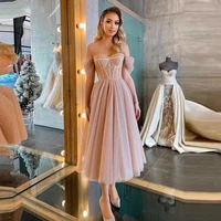 pink short prom dresses 2021 sexy sweetheart off the shoulder backless tea length tulle a line party dresses tiered skirt