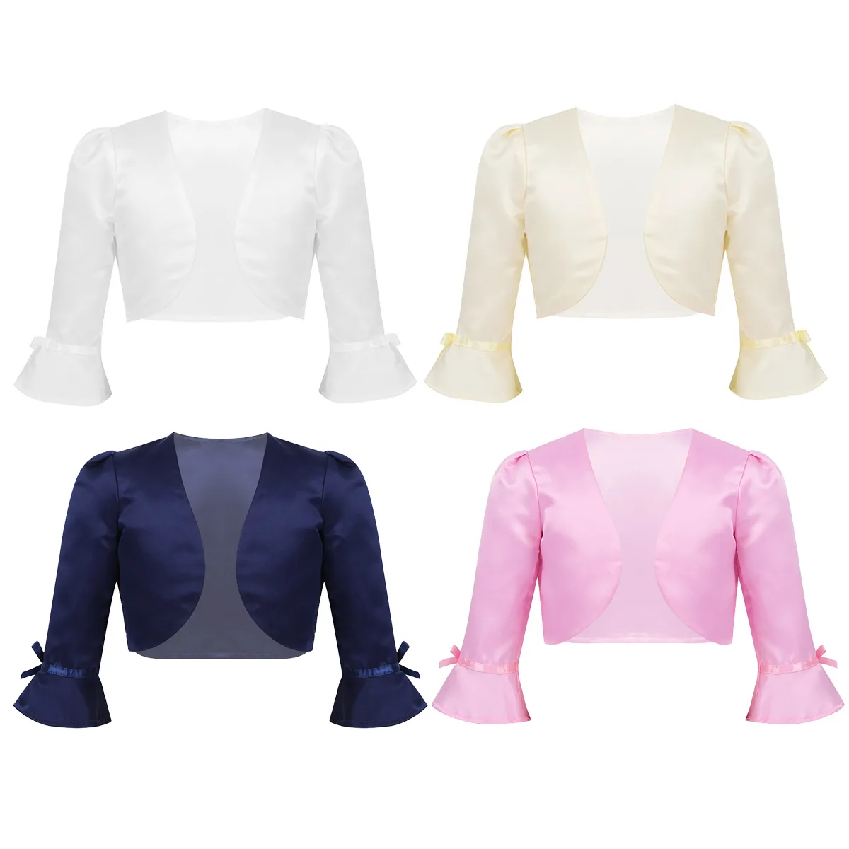 Детское болеро с расклешенными рукавами для девочек однотонное сатиновое