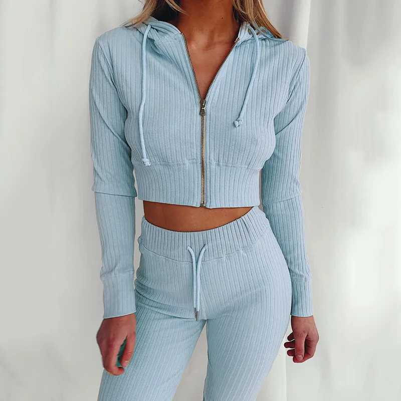 

Women's Hooded Long Sleeve Slim Fit Sports Casual Suit Two Piece Set Women