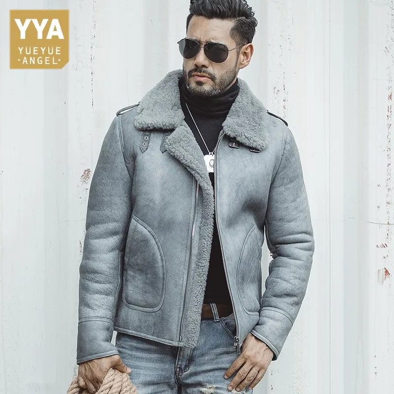 

Luxury Mens 100% Natural Shearling Overcoat Genuine Leather Jacket Thick Warm Sheepskin Real Fur Lining Coat Slim Fit Jackets