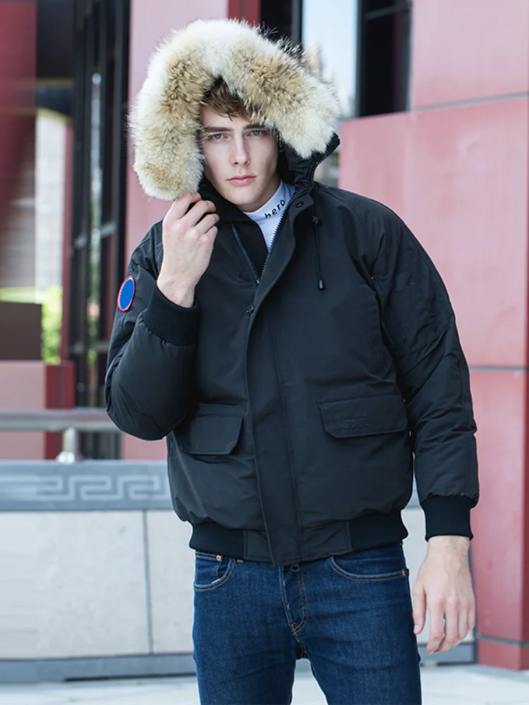 

Men Winter Down Jacket Real Wolf Fur Hood Short Fashion Parka High Quality Coat Female Thicken Warm Outerwear Windproof Clothes