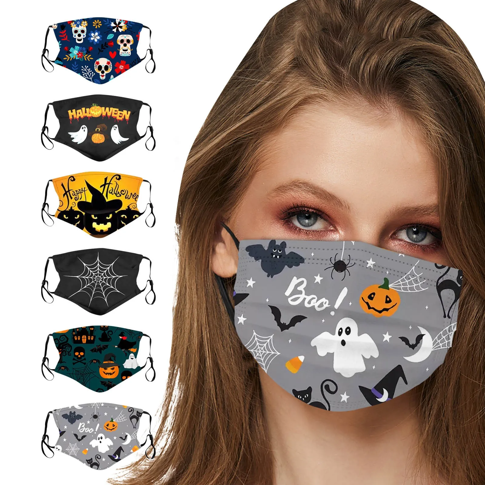 

3d Horror Printing Black Mask Adult Men And Women Reusable Cotton Masks Halloween Cosplay Masque Noir Маска Для Лица Mascherine