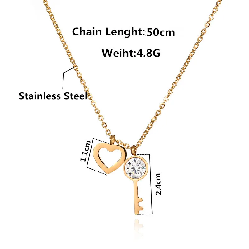 Ожерелье ELSEMODE с подвеской в форме сердца и ключа из циркония золотого цвета